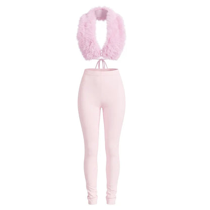 Fluffy Fur est Top Pants Set