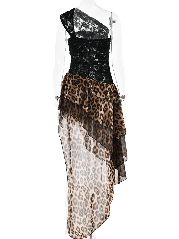 Leopard Inclined Shoulder Dress