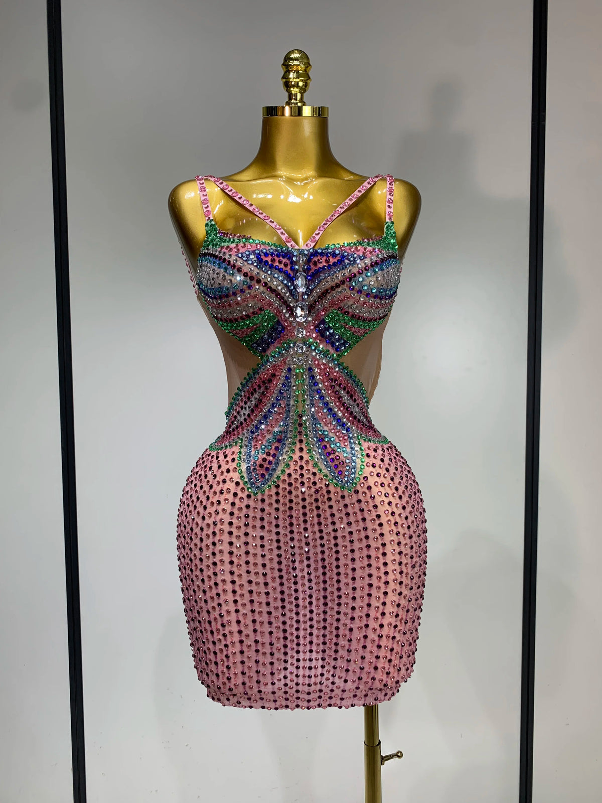 Butterfly Crystal Mesh Mini Dress