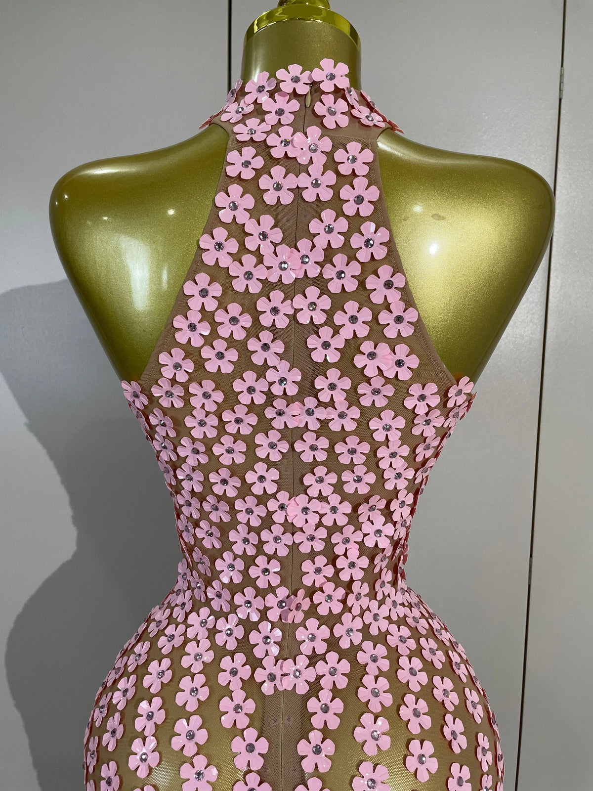 Pink Flower Sequin Mesh Dress