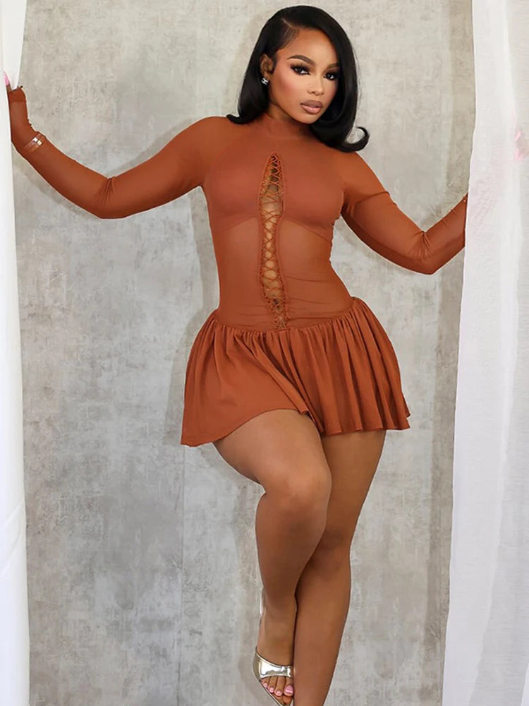 Shirring Pleated Mini Dress