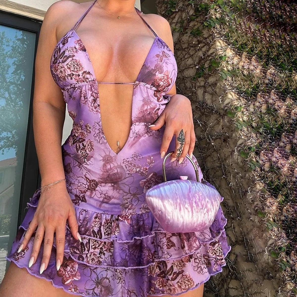 Purple Plum Pleated Mini Dress