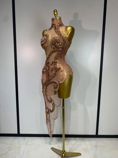 Rose Gold Diamond Asymmetric Dress