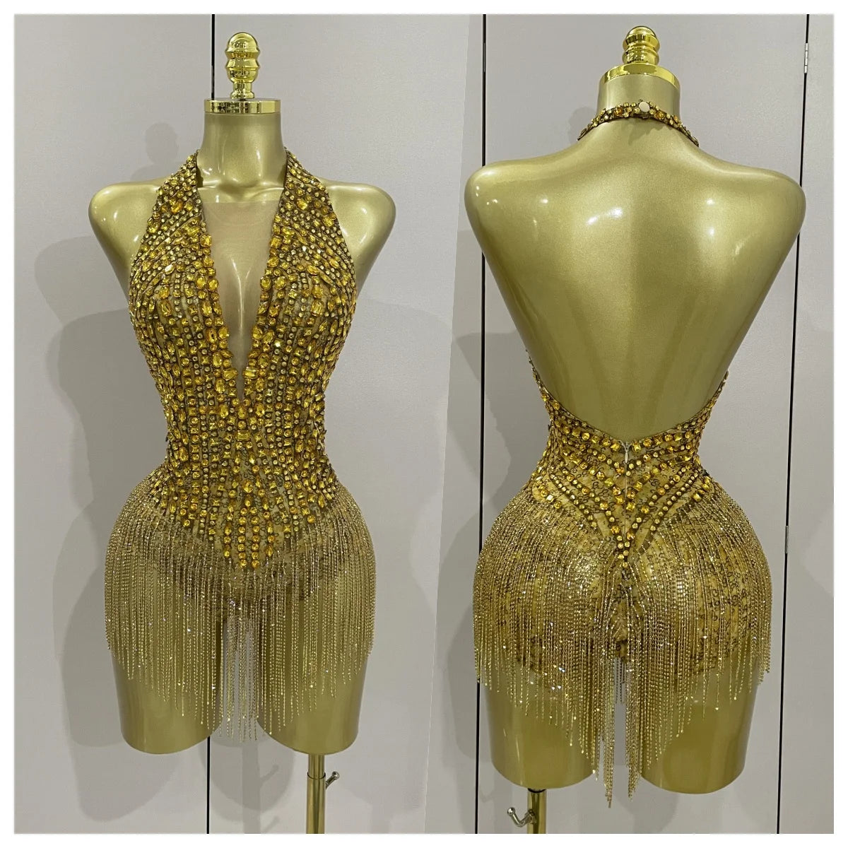Golden Rhinestone Mesh Bodysuit