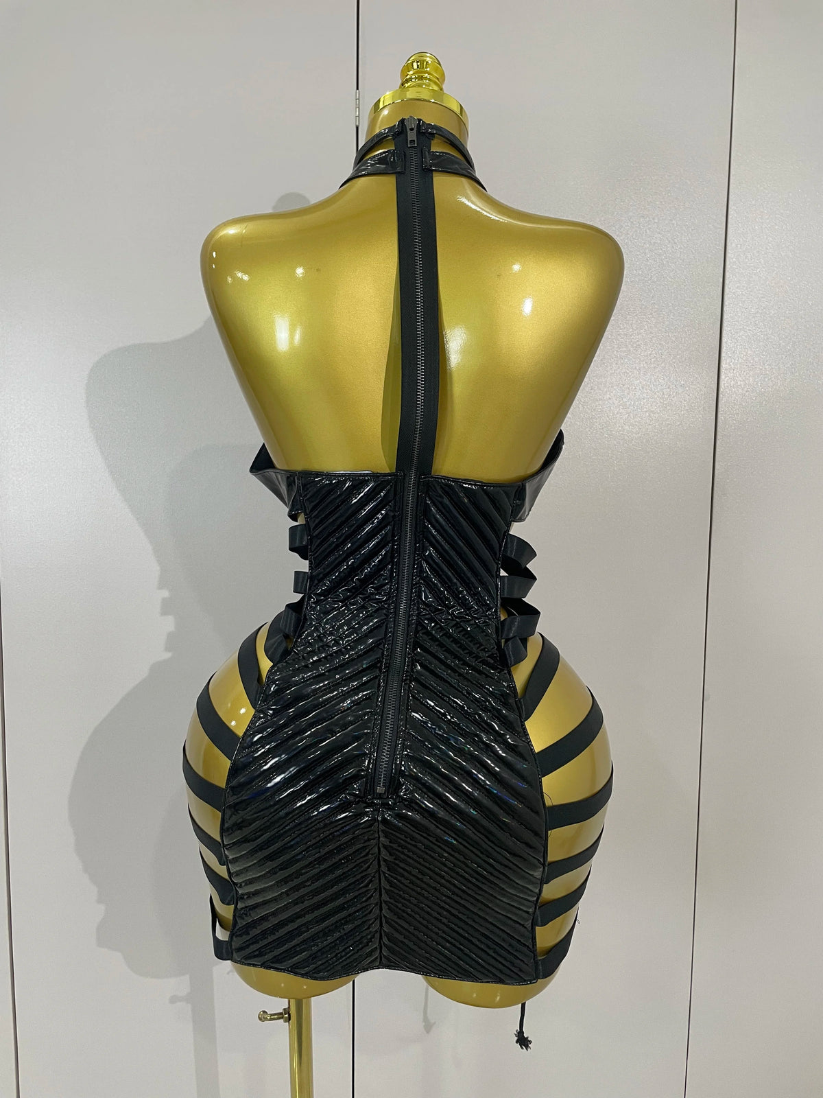 Gothic Leather Bandage Mini Dress