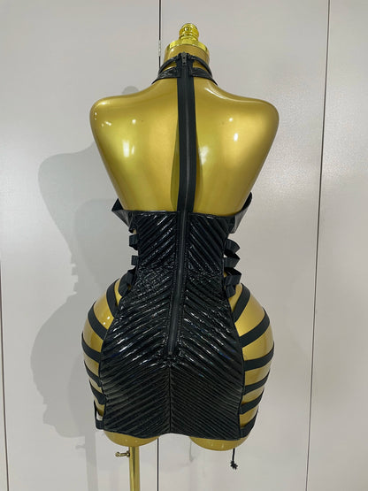 Gothic Leather Bandage Mini Dress