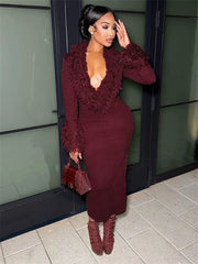 Fanie Knit Fur Maxi Dress