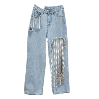 Pearl Chain High Waist Jeans