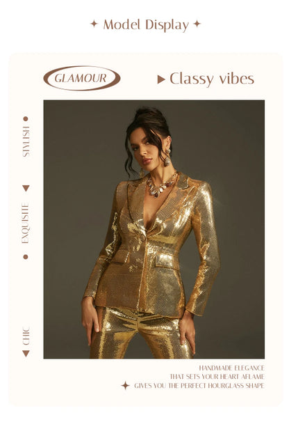 Luxury Gold Sequin Blazer Pants Set