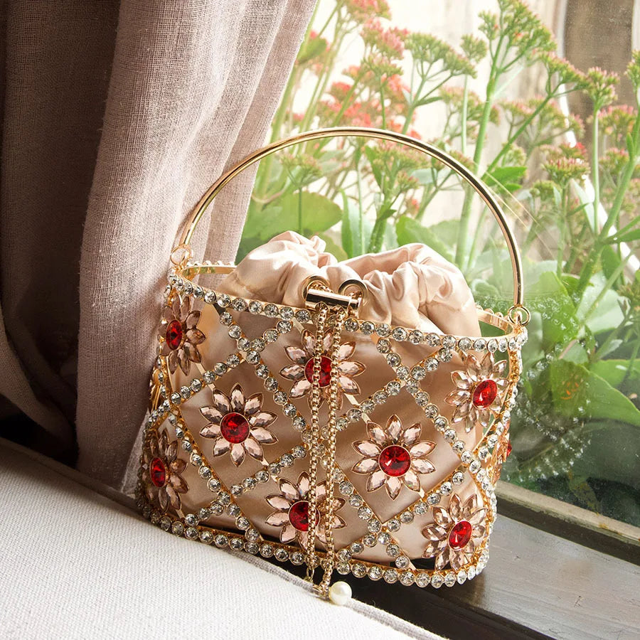 Flower Diamond Cage Bucket Handbag
