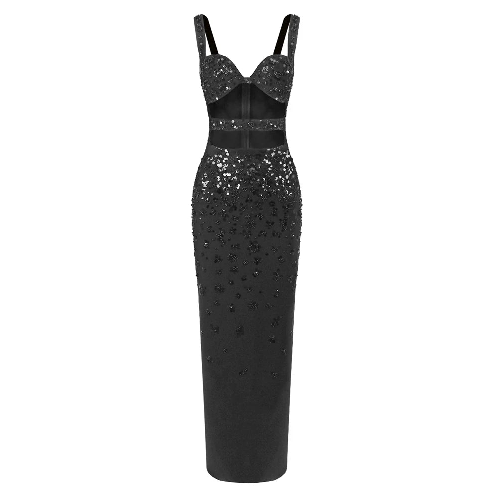 Luxury Sequins Cutout Maxi Dress