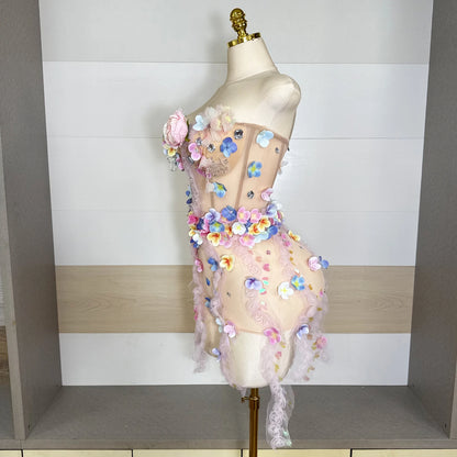 Garden Petal Rhinestone Mesh Dress