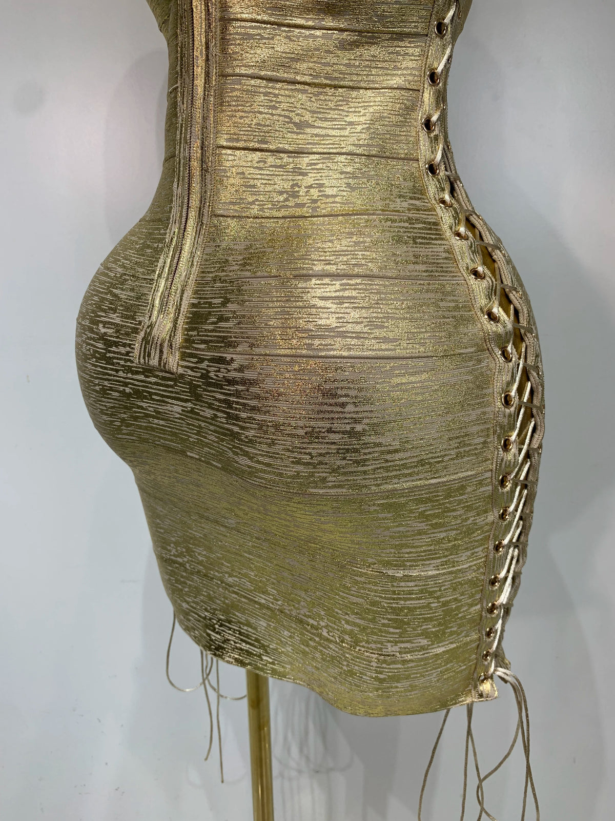 Metallic Side Lace Up Bandage Mini Dress
