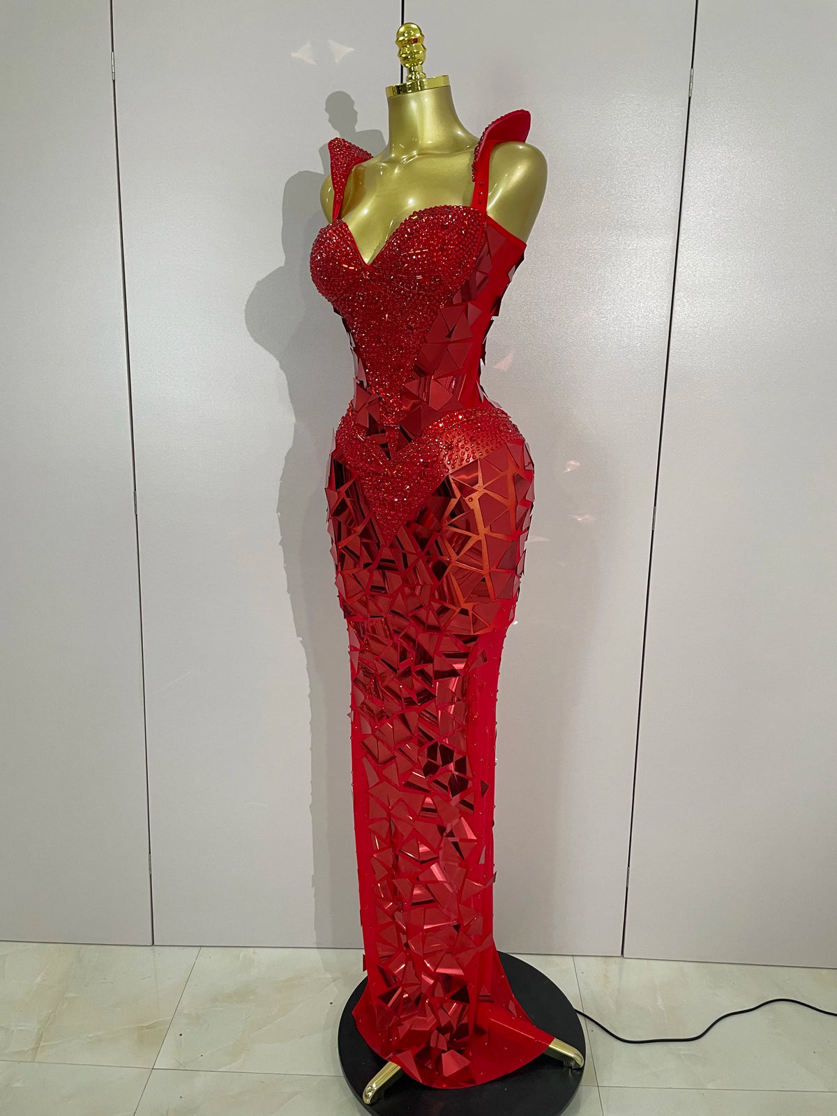 Mirror Sequins Mesh Maxi Dress