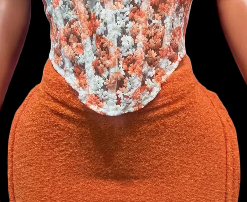 Floral Embroidery Corset Skirt Set