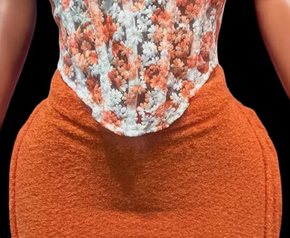 Floral Embroidery Corset Skirt Set