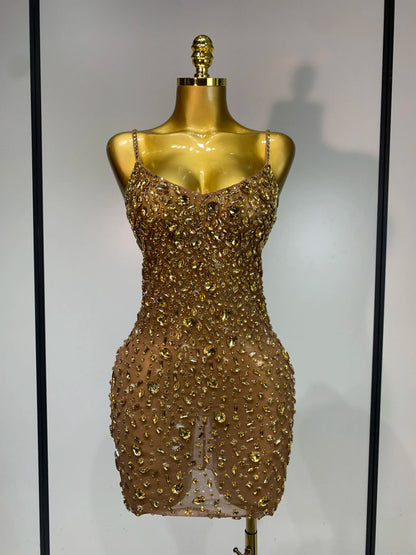 Zoey Rhinestone Mesh Mini Dress
