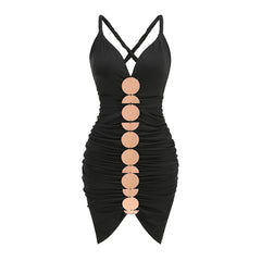 Metallic Discs Pleated Bodycon Dress