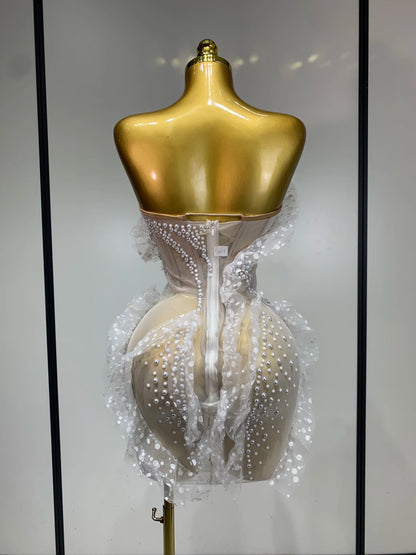 Pearl Ruched Mini Dress