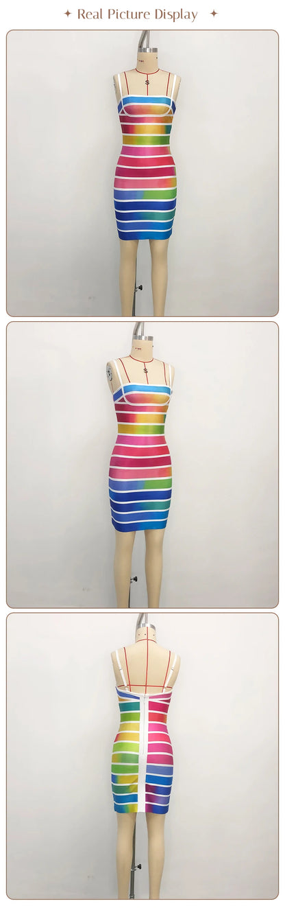 Rainbow Stripe Bandage Mini Dress