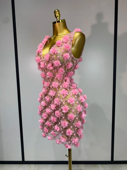 Bloom Pearls Lace Mini Dress