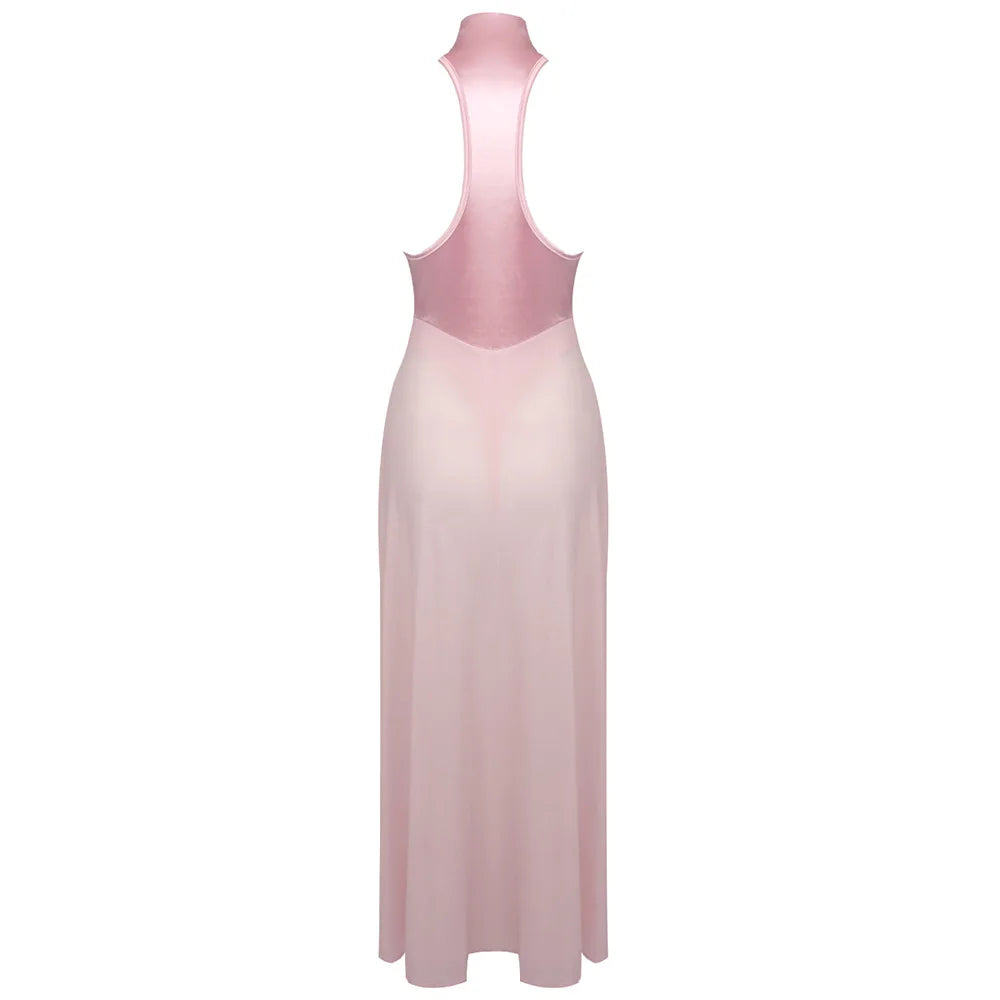 Pink Satin Chiffon Dress