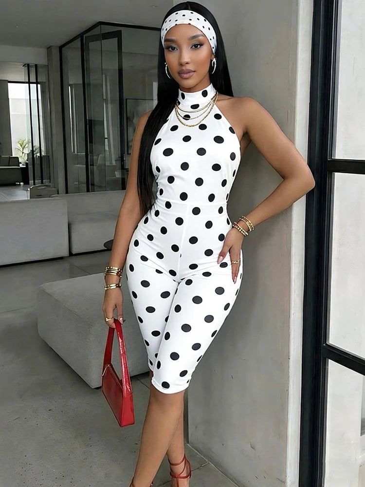 Polka Dot Print Romper +Headscarf