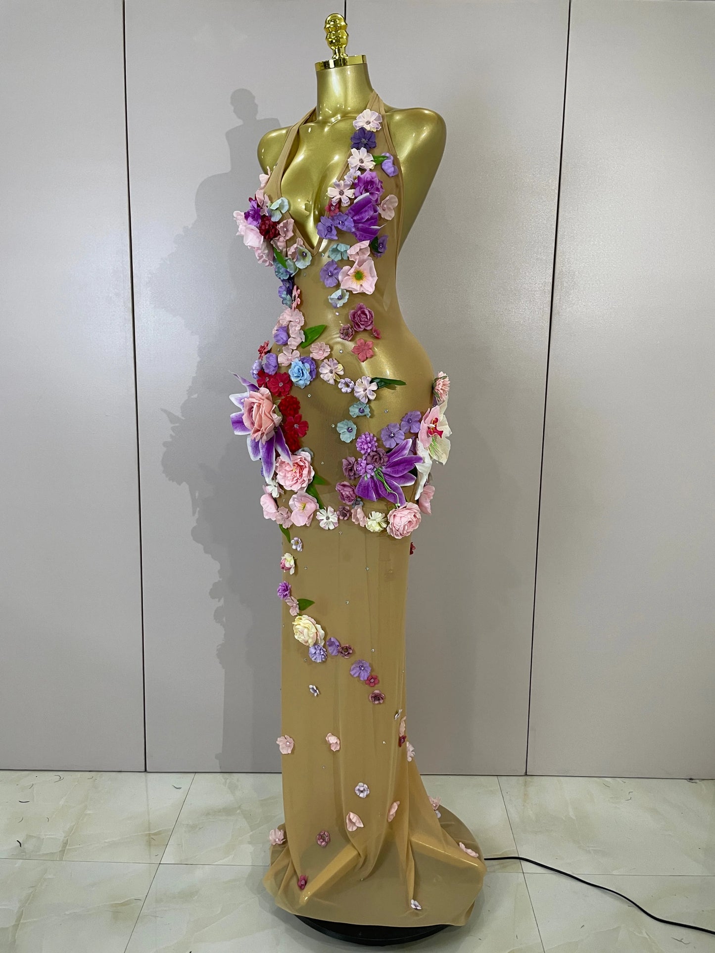 Luxe Flower Mesh Maxi Dress