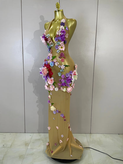 Luxe Flower Mesh Maxi Dress