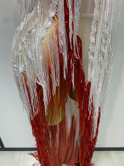 Gradient Tassel Pearl Maxi Dress