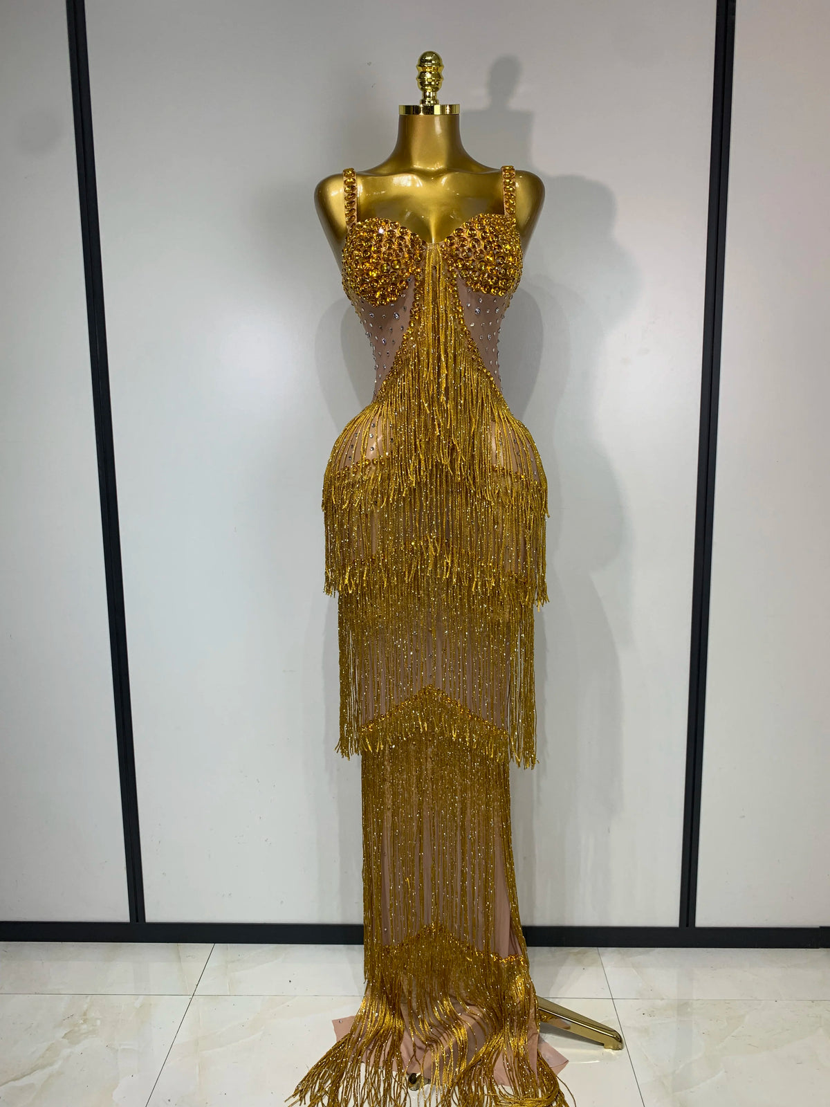 Maxine Tassel Mesh Maxi Dress