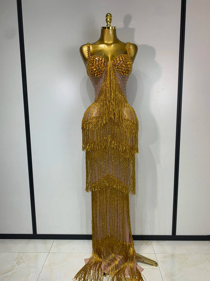 Maxine Tassel Mesh Maxi Dress