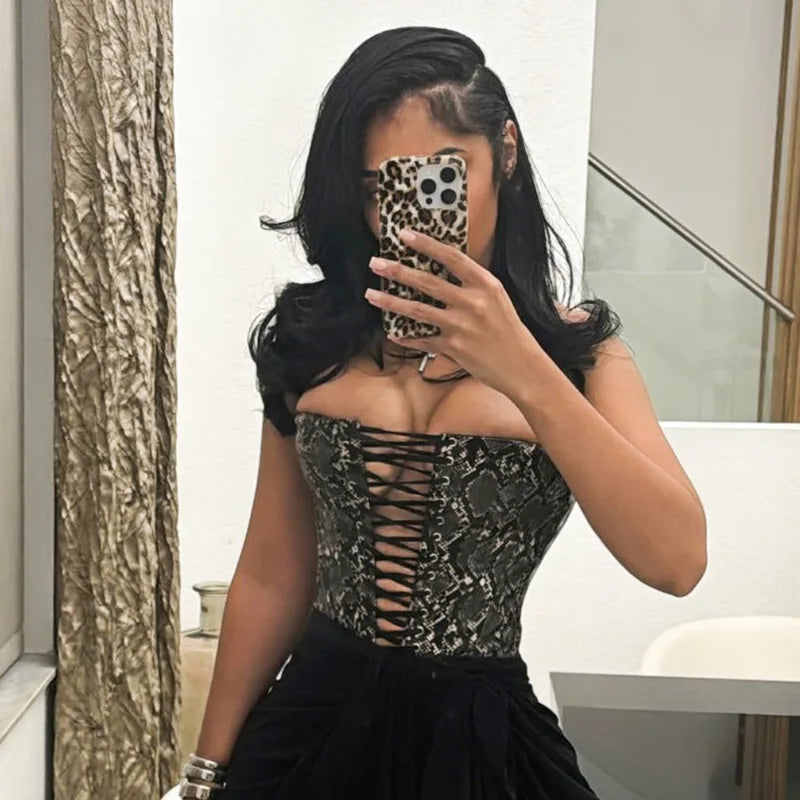 Leather Lace Corset Tube Top