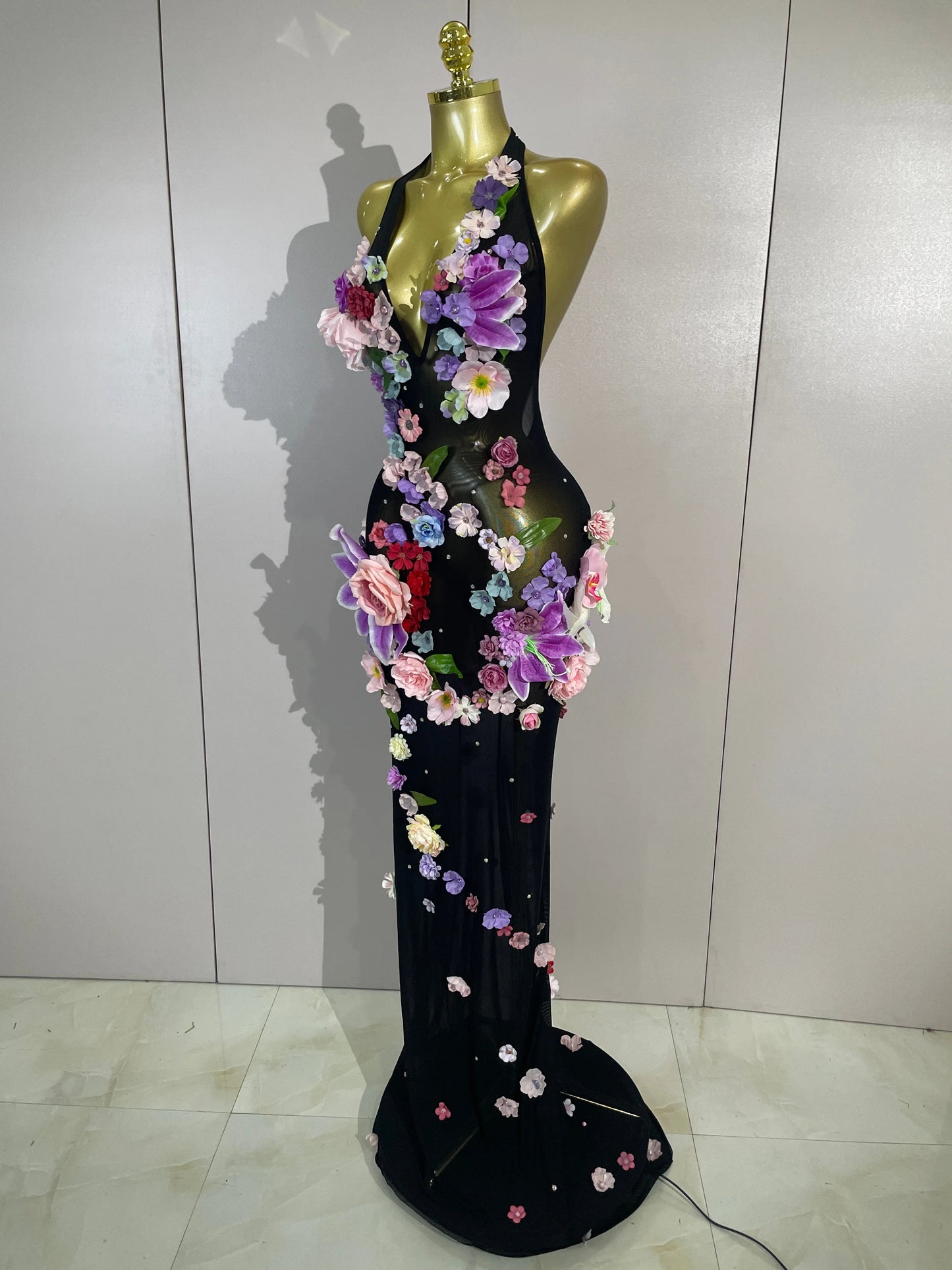 Luxe Flower Mesh Maxi Dress