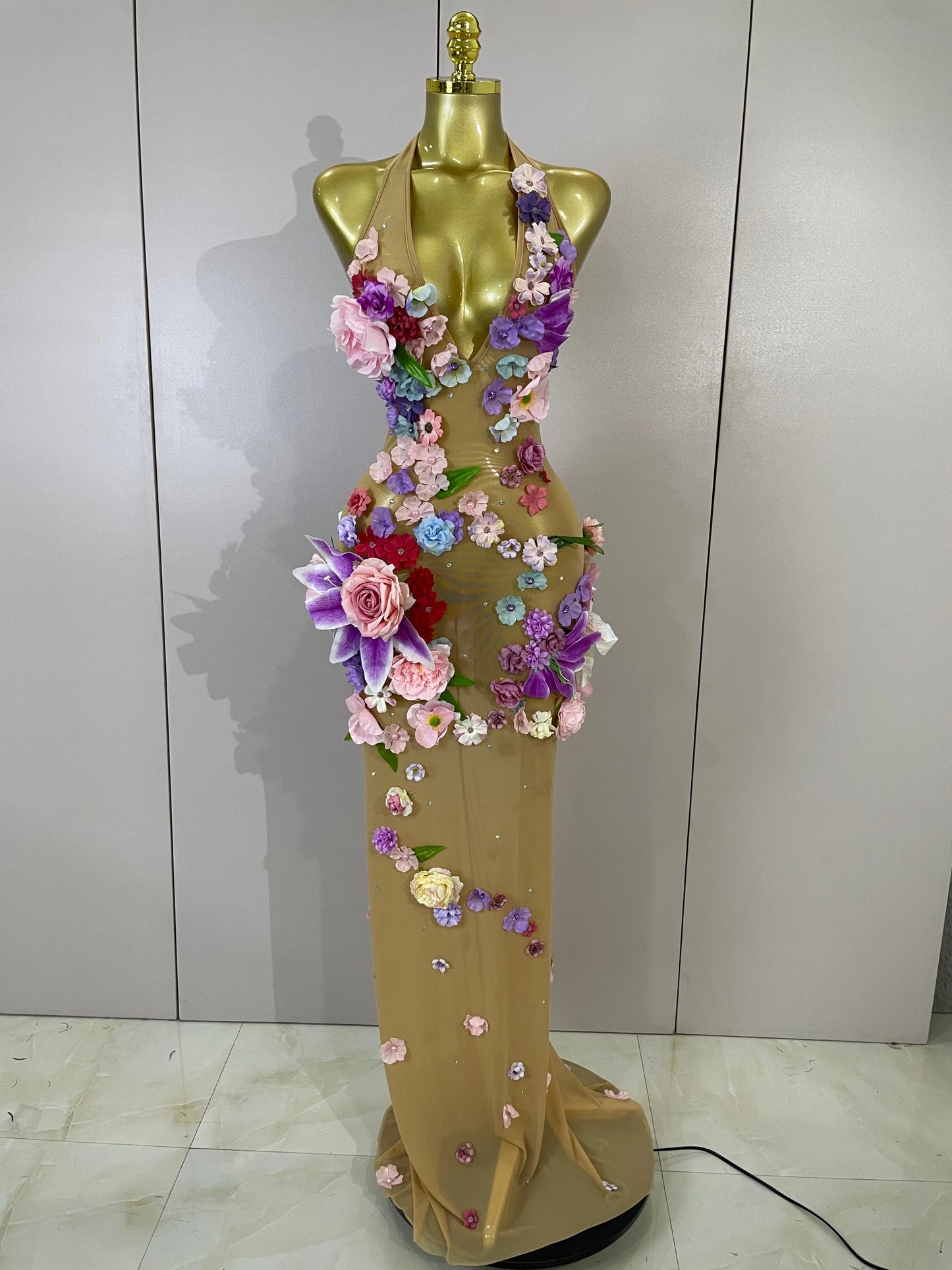 Luxe Flower Mesh Maxi Dress