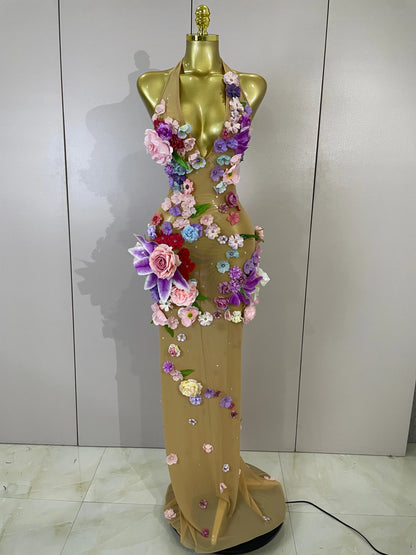 Luxe Flower Mesh Maxi Dress