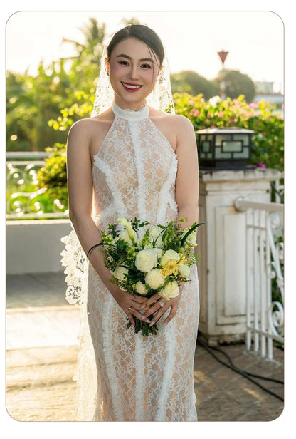 White Lace Mermaid Maxi Dress