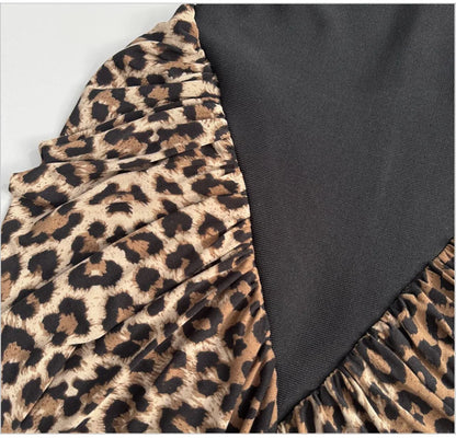 Leopard Pleated Bandage Maxi Dress