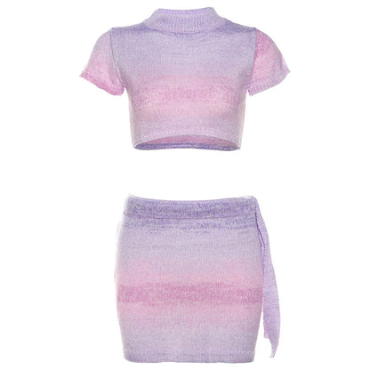 Gradient Purple Knit Skirt Set