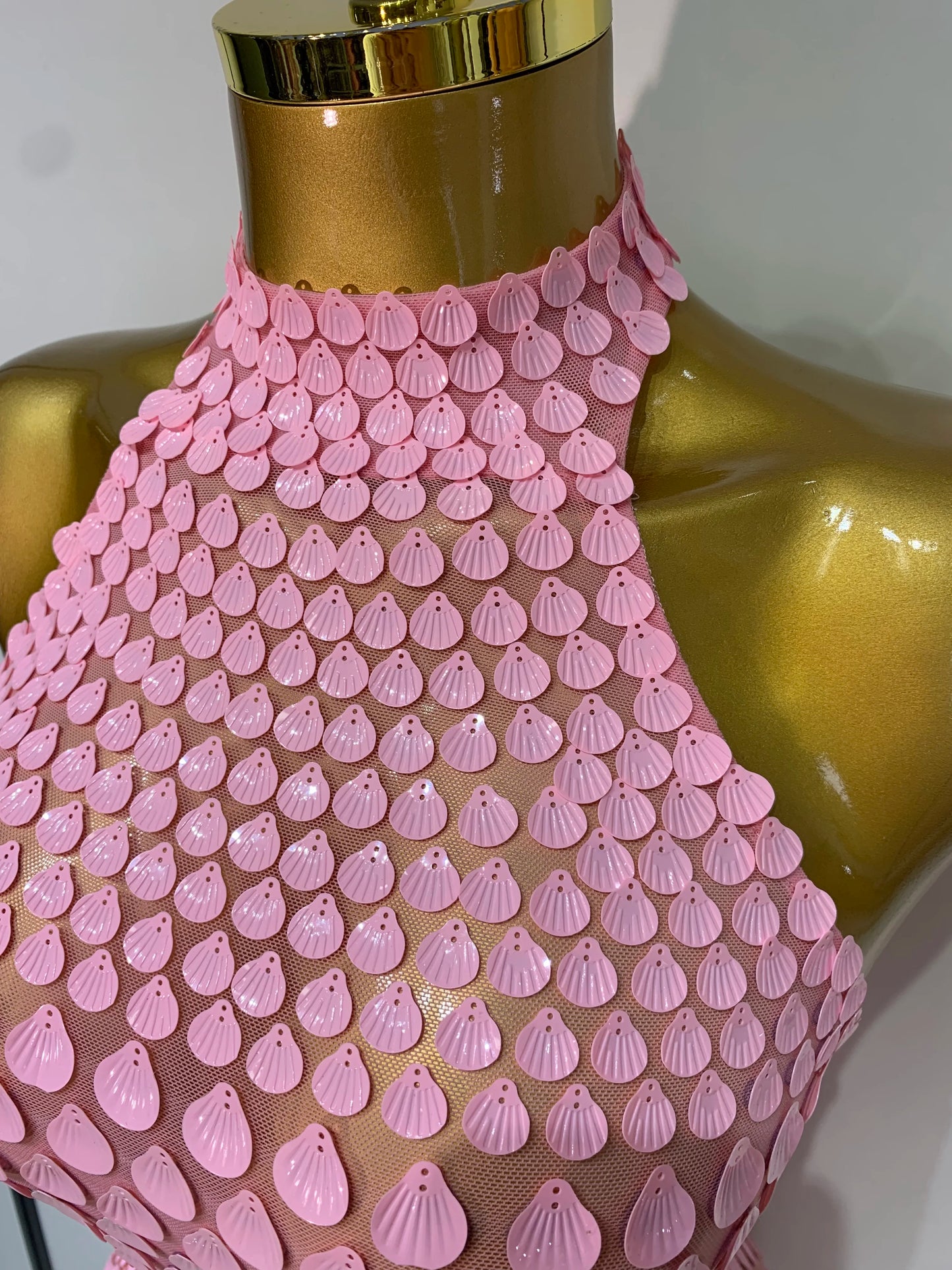 Pink Sequins Backless Mini Dress