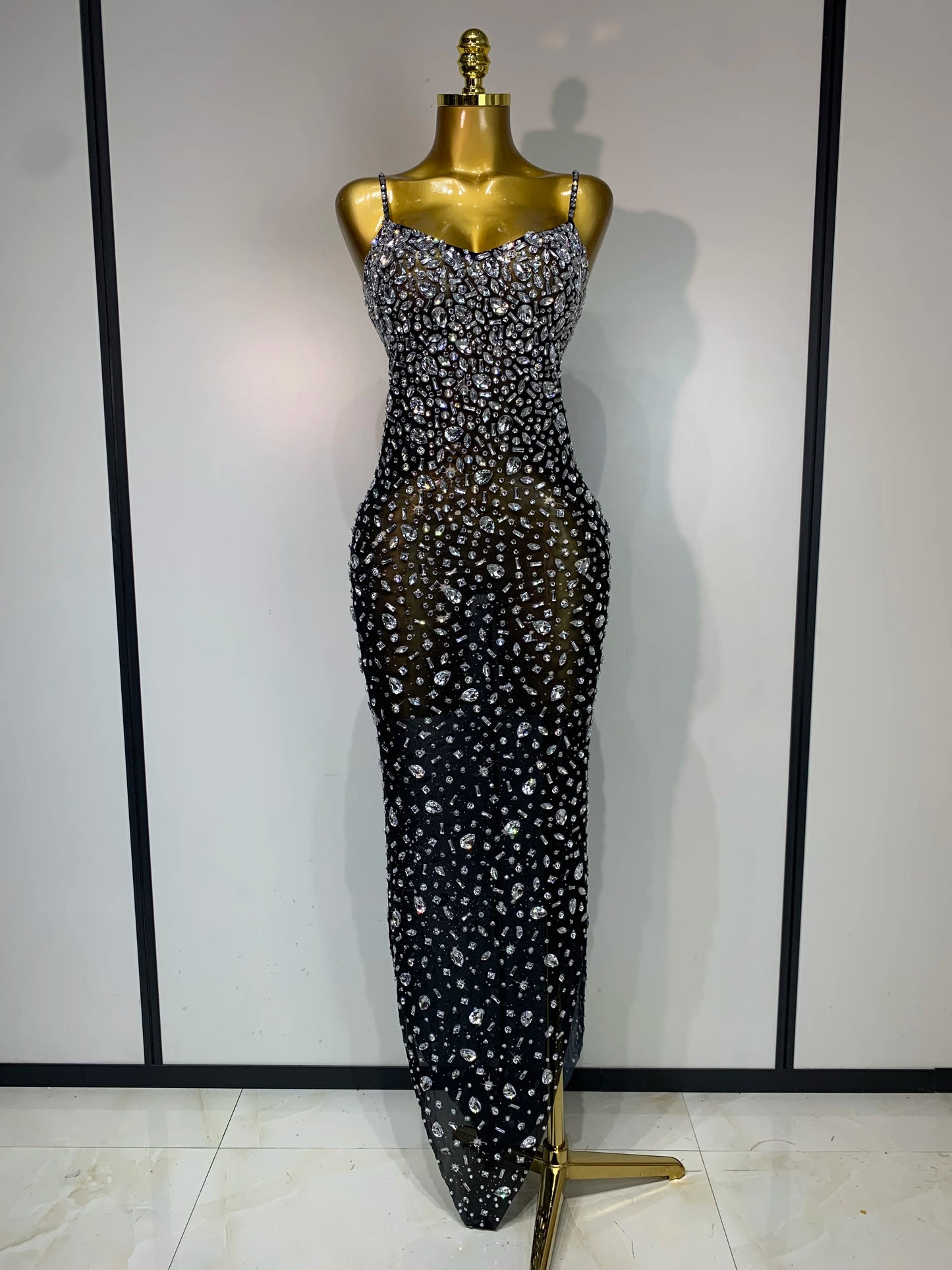 Zoey Rhinestone Mesh Maxi Dress