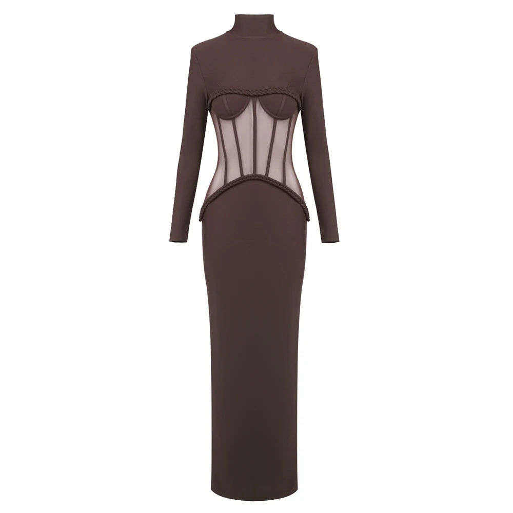 Sophistica Sheer Mesh Corset Maxi Dress