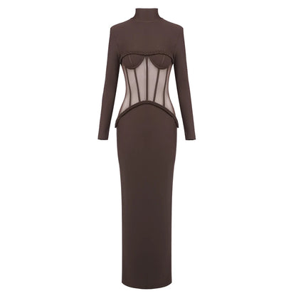 Sophistica Sheer Mesh Corset Maxi Dress