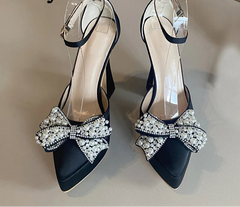 Pearl Butterfly-Knot Pointed Toe Pumps