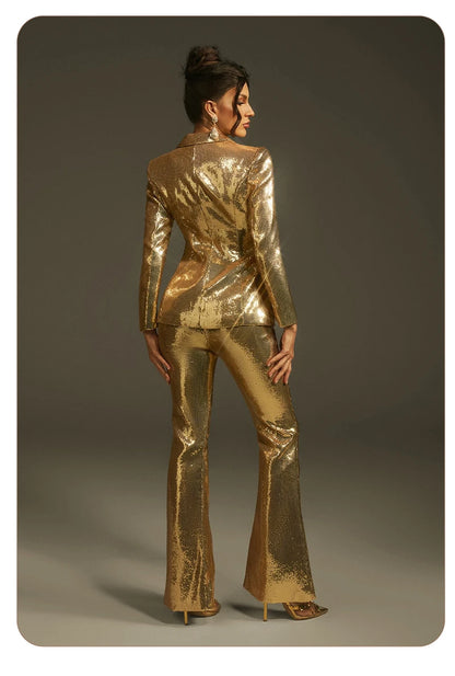 Luxury Gold Sequin Blazer Pants Set
