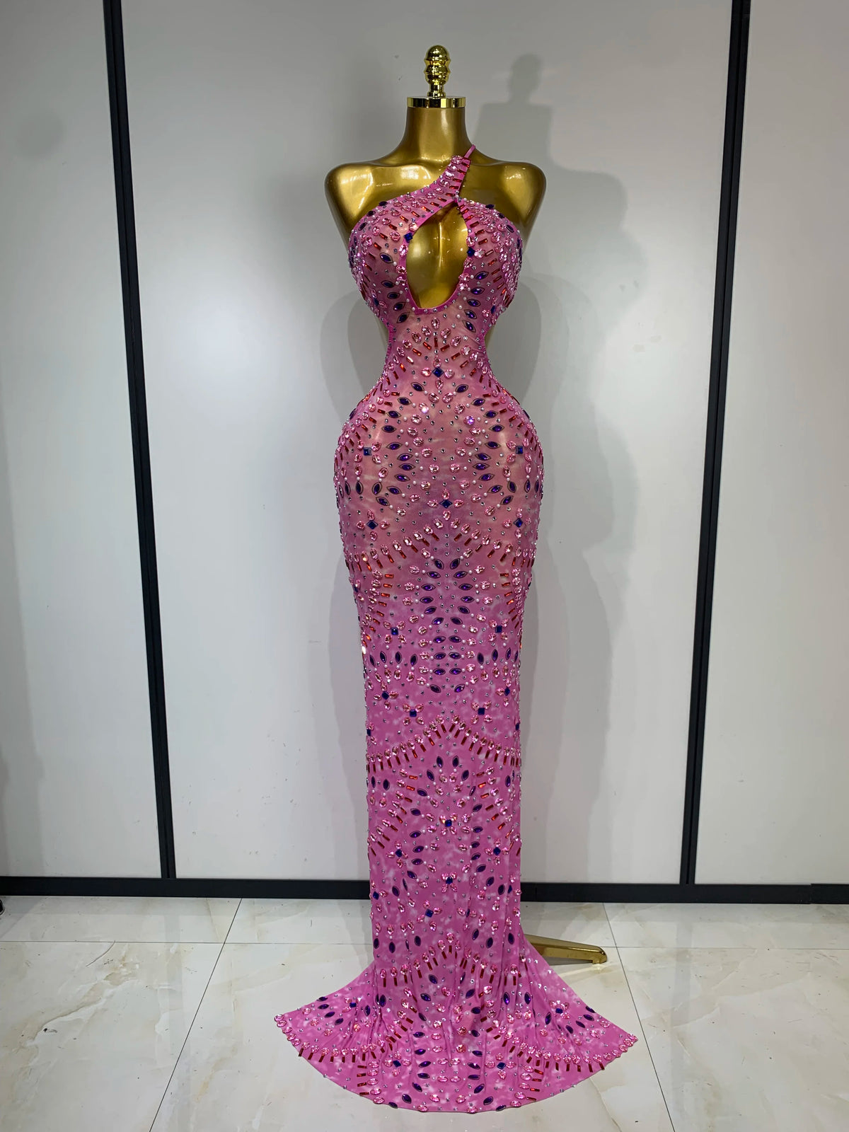 Adelina Rhinestone Backless Maxi Dress