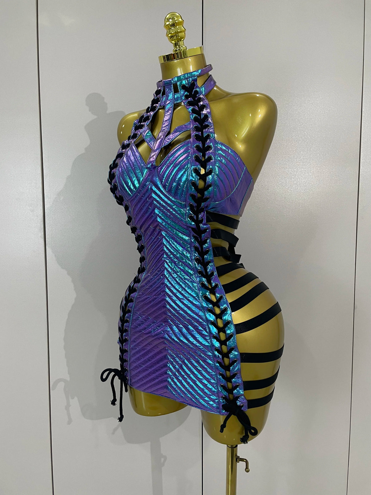 Gothic Leather Bandage Mini Dress