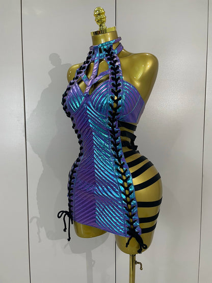 Gothic Leather Bandage Mini Dress