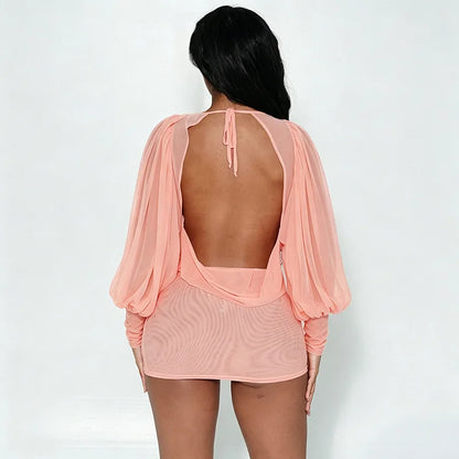 Cold Shoulder Sheer Mini Dress
