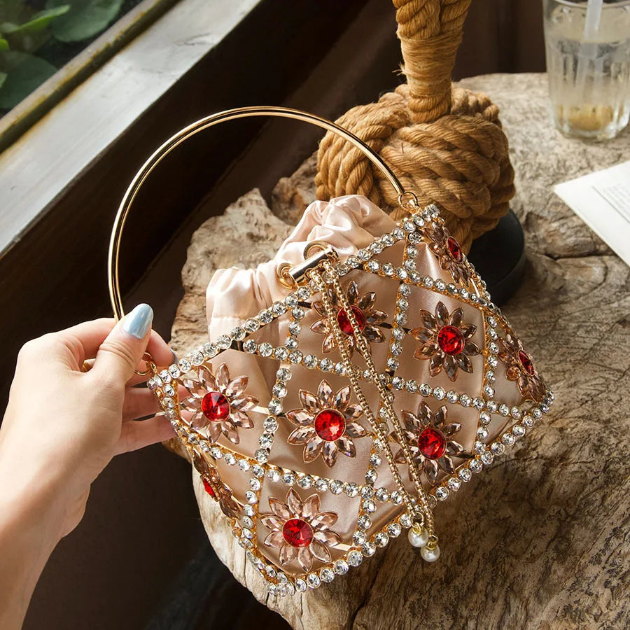 Flower Diamond Cage Bucket Handbag